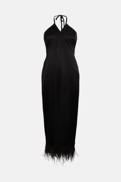 Cheapest 🎁 Karen Millen Satin Back Crepe Feather Halter Maxi 👗 Dress 💯 -OCCASION DRESSES Sale2023 bkk05065 black xl 3