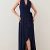 Best Sale 🧨 Karen Millen Tailored Halter Collared Belt Maxi 👗 Dress 🔔
