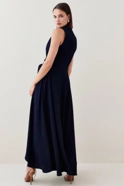 Best Sale 🧨 Karen Millen Tailored Halter Collared Belt Maxi 👗 Dress 🔔 -OCCASION DRESSES Sale2023 bkk05095 navy xl 2