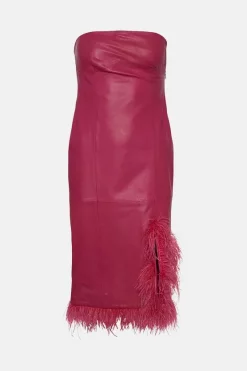New ⌛ Karen Millen Leather Feather Detail Bandeau Pencil Midi 👗 Dress ✨ -OCCASION DRESSES Sale2023 bkk05177 hot20pink xl 3