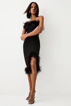 Deals ✨ Karen Millen Feather & Ponte Bandeau Midi 👗 Dress ⭐