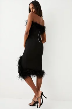 Deals ✨ Karen Millen Feather & Ponte Bandeau Midi 👗 Dress ⭐ -OCCASION DRESSES Sale2023 bkk05232 black xl 2