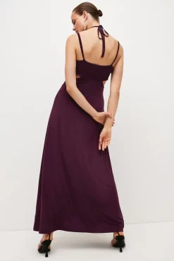 Best Sale 🥰 Karen Millen Strap Detail Jersey Crepe Maxi 👗 Dress 🔥 -OCCASION DRESSES Sale2023 bkk05385 burgundy xl 2