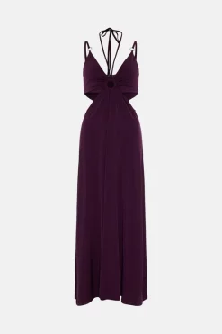 Best Sale 🥰 Karen Millen Strap Detail Jersey Crepe Maxi 👗 Dress 🔥 -OCCASION DRESSES Sale2023 bkk05385 burgundy xl 3