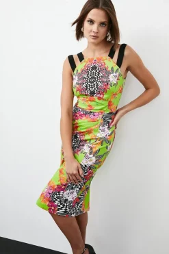 Buy 👍 Karen Millen Italian Stretch Optical Floral Midi 👗 Dress 🧨 -OCCASION DRESSES Sale2023 bkk05469 green xl 2