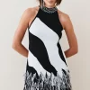 Cheapest 🎉 Karen Millen Feather Hem Mono Print Knit Mini 👗 Dress 👏 -OCCASION DRESSES Sale2023 bkk05563 mono xl