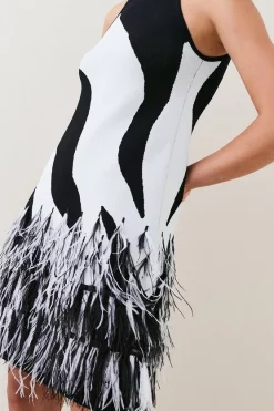 Cheapest ๐ Karen Millen Feather Hem Mono Print Knit Mini ๐ Dress ๐ 11 Cheapest ๐ Karen Millen Feather Hem Mono Print Knit Mini ๐ Dress ๐ -OCCASION DRESSES Sale2023 bkk05563 mono xl 2