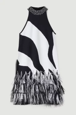 Cheapest ๐ Karen Millen Feather Hem Mono Print Knit Mini ๐ Dress ๐ 12 Cheapest ๐ Karen Millen Feather Hem Mono Print Knit Mini ๐ Dress ๐ -OCCASION DRESSES Sale2023 bkk05563 mono xl 3