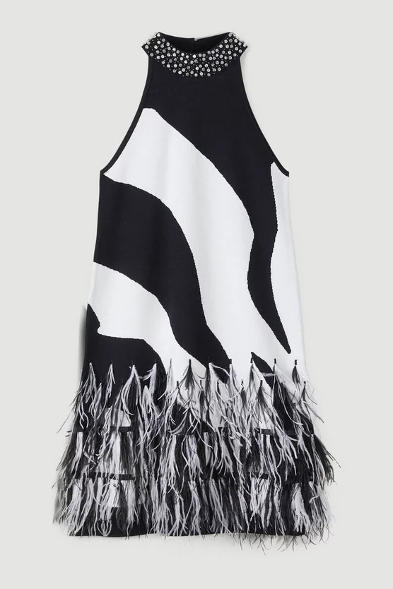 Cheapest ๐ Karen Millen Feather Hem Mono Print Knit Mini ๐ Dress ๐ 6 Cheapest ๐ Karen Millen Feather Hem Mono Print Knit Mini ๐ Dress ๐ - Image 4