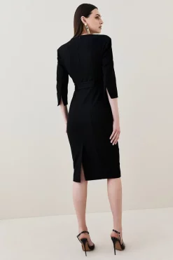 Deals ✨ Karen Millen Structured Crepe Strong Shoulder Midi 👗 Dress ⌛ -OCCASION DRESSES Sale2023 bkk05568 black xl 2