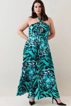 Brand new ๐ Karen Millen Plus Size Tiger Viscose Satin Maxi ๐ Dress โค๏ธ
