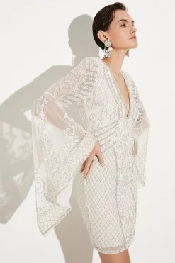 Hot Sale 🔔 Karen Millen Embellished Kimono Sleeve Beaded Mini 👗 Dress 🎁