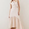Discount 😍 Karen Millen Premium Polished Linen Cut Out Peplum Maxi 👗 Dress 😀