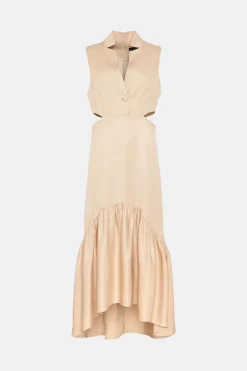 Discount 😍 Karen Millen Premium Polished Linen Cut Out Peplum Maxi 👗 Dress 😀 -OCCASION DRESSES Sale2023 bkk05805 blush xl 3