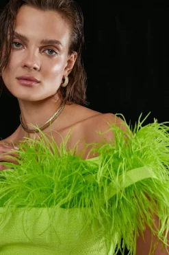 Best Sale 👏 Karen Millen Boucle Feather Bardot Mini 👗 Dress 😍 -OCCASION DRESSES Sale2023 bkk06025 lime xl 2