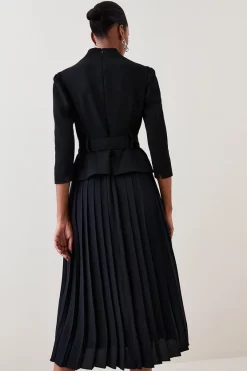 Brand new 😀 Karen Millen Structured Crepe Forever Soft Pleated Midi 👗 Dress 🧨 -OCCASION DRESSES Sale2023 bkk06027 black xl 2
