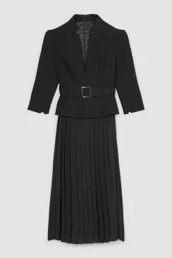 Brand new 😀 Karen Millen Structured Crepe Forever Soft Pleated Midi 👗 Dress 🧨 -OCCASION DRESSES Sale2023 bkk06027 black xl 3