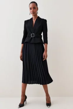 Brand new 😀 Karen Millen Structured Crepe Forever Soft Pleated Midi 👗 Dress 🧨 -OCCASION DRESSES Sale2023 bkk06027 black xl 4