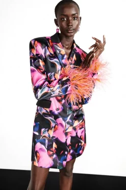 Discount 🥰 Karen Millen Weston Marble Feather Cuff Blazer Mini 👗 Dress 👍