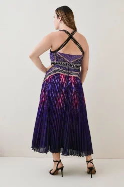 Cheapest ⭐ Karen Millen Plus Size Geo Guipure Metallic Woven Midi 🎉 -OCCASION DRESSES Sale2023 bkk06139 purple xl 2