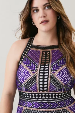 Cheapest ⭐ Karen Millen Plus Size Geo Guipure Metallic Woven Midi 🎉 -OCCASION DRESSES Sale2023 bkk06139 purple xl 5