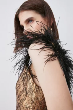Best reviews of ✨ Karen Millen Feather Strap Jacquard Mini 👗 Dress 🛒 -OCCASION DRESSES Sale2023 bkk06232 gold xl 2