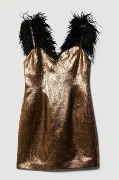 Best reviews of ✨ Karen Millen Feather Strap Jacquard Mini 👗 Dress 🛒 -OCCASION DRESSES Sale2023 bkk06232 gold xl 3