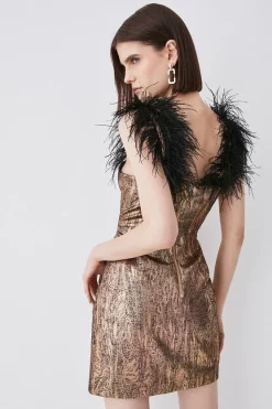Best reviews of ✨ Karen Millen Feather Strap Jacquard Mini 👗 Dress 🛒 -OCCASION DRESSES Sale2023 bkk06232 gold xl 4