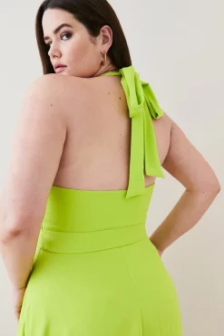 Deals 🔔 Karen Millen Plus Size Soft Tailored Waterfall Halter Midi 👗 Dress 🛒 -OCCASION DRESSES Sale2023 bkk06266 lime xl 2