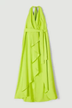 Deals 🔔 Karen Millen Plus Size Soft Tailored Waterfall Halter Midi 👗 Dress 🛒 -OCCASION DRESSES Sale2023 bkk06266 lime xl 3