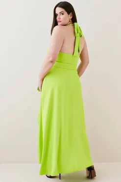 Deals 🔔 Karen Millen Plus Size Soft Tailored Waterfall Halter Midi 👗 Dress 🛒 -OCCASION DRESSES Sale2023 bkk06266 lime xl 4