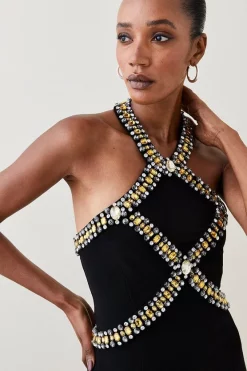 Discount 😍 Karen Millen Embellished Halter Figure Form Midi 👗 Dress 🎁 -OCCASION DRESSES Sale2023 bkk06325 black xl 2