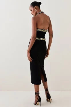 Discount 😍 Karen Millen Embellished Halter Figure Form Midi 👗 Dress 🎁 -OCCASION DRESSES Sale2023 bkk06325 black xl 5