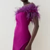 Deals 🎁 Karen Millen Italian Structured Satin Feather Bardot Mini 👗 Dress 🧨 -OCCASION DRESSES Sale2023 bkk06461 magenta xl