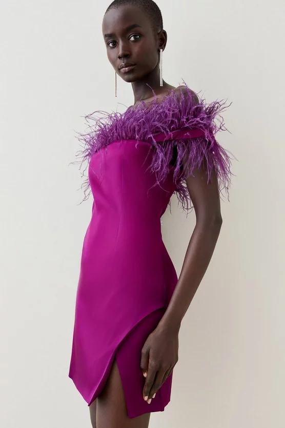 Deals ๐ Karen Millen Italian Structured Satin Feather Bardot Mini ๐ Dress ๐งจ 3 Deals ๐ Karen Millen Italian Structured Satin Feather Bardot Mini ๐ Dress ๐งจ