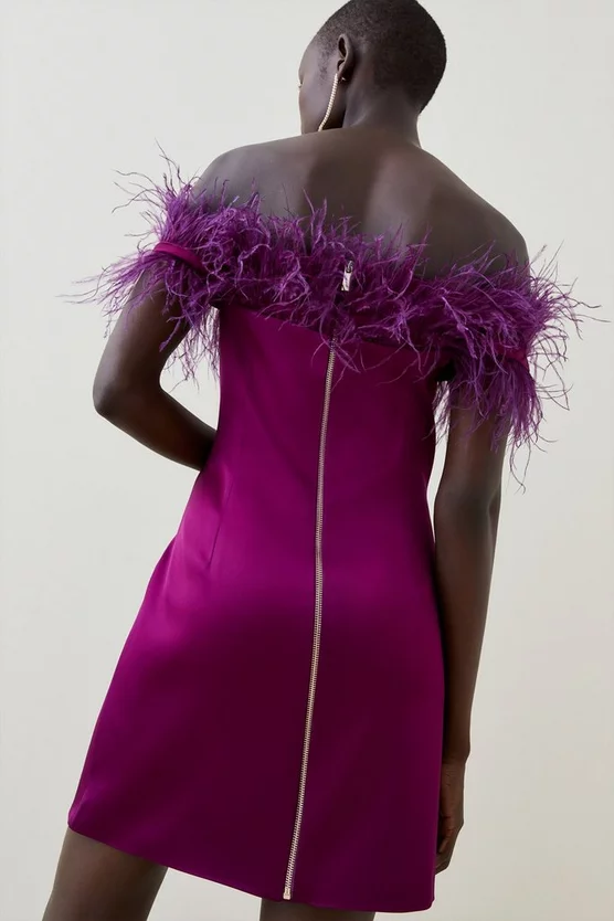 Deals ๐ Karen Millen Italian Structured Satin Feather Bardot Mini ๐ Dress ๐งจ 5 Deals ๐ Karen Millen Italian Structured Satin Feather Bardot Mini ๐ Dress ๐งจ - Image 3