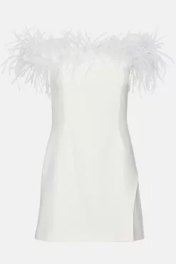 Brand new 😀 Karen Millen Structured Crepe Feather Bardot Mini 👗 Dress 👏 -OCCASION DRESSES Sale2023 bkk06462 ivory xl 3
