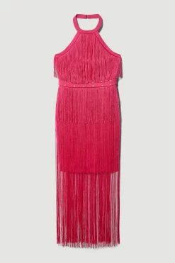 Discount 🧨 Karen Millen Fringed Ponte Detail Halter Neck Mini 👗 Dress 🤩 -OCCASION DRESSES Sale2023 bkk06583 fuchsia xl 3