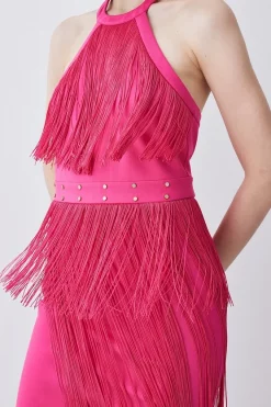 Discount 🧨 Karen Millen Fringed Ponte Detail Halter Neck Mini 👗 Dress 🤩 -OCCASION DRESSES Sale2023 bkk06583 fuchsia xl 4