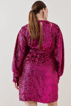 Best Pirce 🔥 Karen Millen Plus Sequin & Crystal Embellished Woven 👗 Dress 🥰 -OCCASION DRESSES Sale2023 bkk06604 hot20pink xl 4