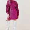 Promo 😉 Karen Millen Tall Sequin & Crystal Embellished Woven 👗 Dress 🥰 -OCCASION DRESSES Sale2023 bkk06605 hot20pink xl