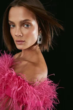 New 🧨 Karen Millen Compact Stretch Feather Bardot Mini 👗 Dress 👍 -OCCASION DRESSES Sale2023 bkk06749 pink xl 2