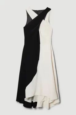 Discount 😀 Karen Millen Soft Tailored Colour Block Halter Midi 👗 Dress 🥰 -OCCASION DRESSES Sale2023 bkk06772 mono xl 3
