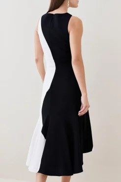 Discount 😀 Karen Millen Soft Tailored Colour Block Halter Midi 👗 Dress 🥰 -OCCASION DRESSES Sale2023 bkk06772 mono xl 4