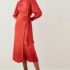New 💯 Karen Millen Viscose Satin Satin Batwing Wrap Midi 👗 Dress ❤️ -OCCASION DRESSES Sale2023 bkk06848 copper xl