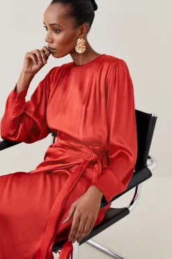 New 💯 Karen Millen Viscose Satin Satin Batwing Wrap Midi 👗 Dress ❤️ -OCCASION DRESSES Sale2023 bkk06848 copper xl 4