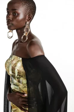 Flash Sale 🧨 Karen Millen Weston Abstract Crystal Print Midi Cape 👗 Dress 😉 -OCCASION DRESSES Sale2023 bkk06863 black xl 4