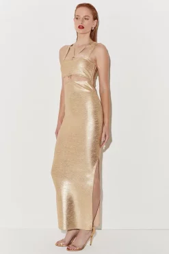 New 💯 Karen Millen Metallic Bandage Maxi 👗 Dress 😀