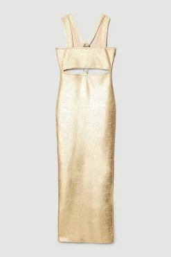 New 💯 Karen Millen Metallic Bandage Maxi 👗 Dress 😀 -OCCASION DRESSES Sale2023 bkk06966 gold xl 3
