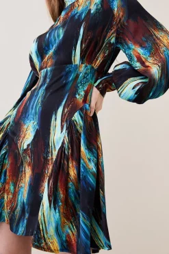 Cheap 🛒 Karen Millen Marble Viscose Satin Balloon Sleeve 👗 Dress 🛒 -OCCASION DRESSES Sale2023 bkk06985 multi xl 1